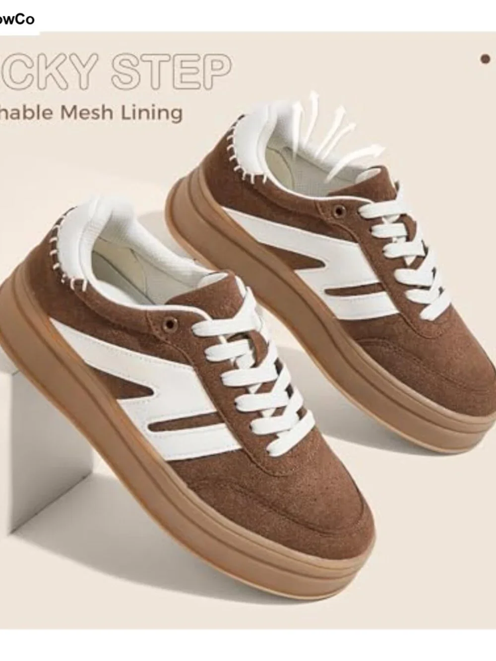 Platform Retro Fashion Classic Sneakers Cow Suede PU Leather Lace-Up 1.96 Inch